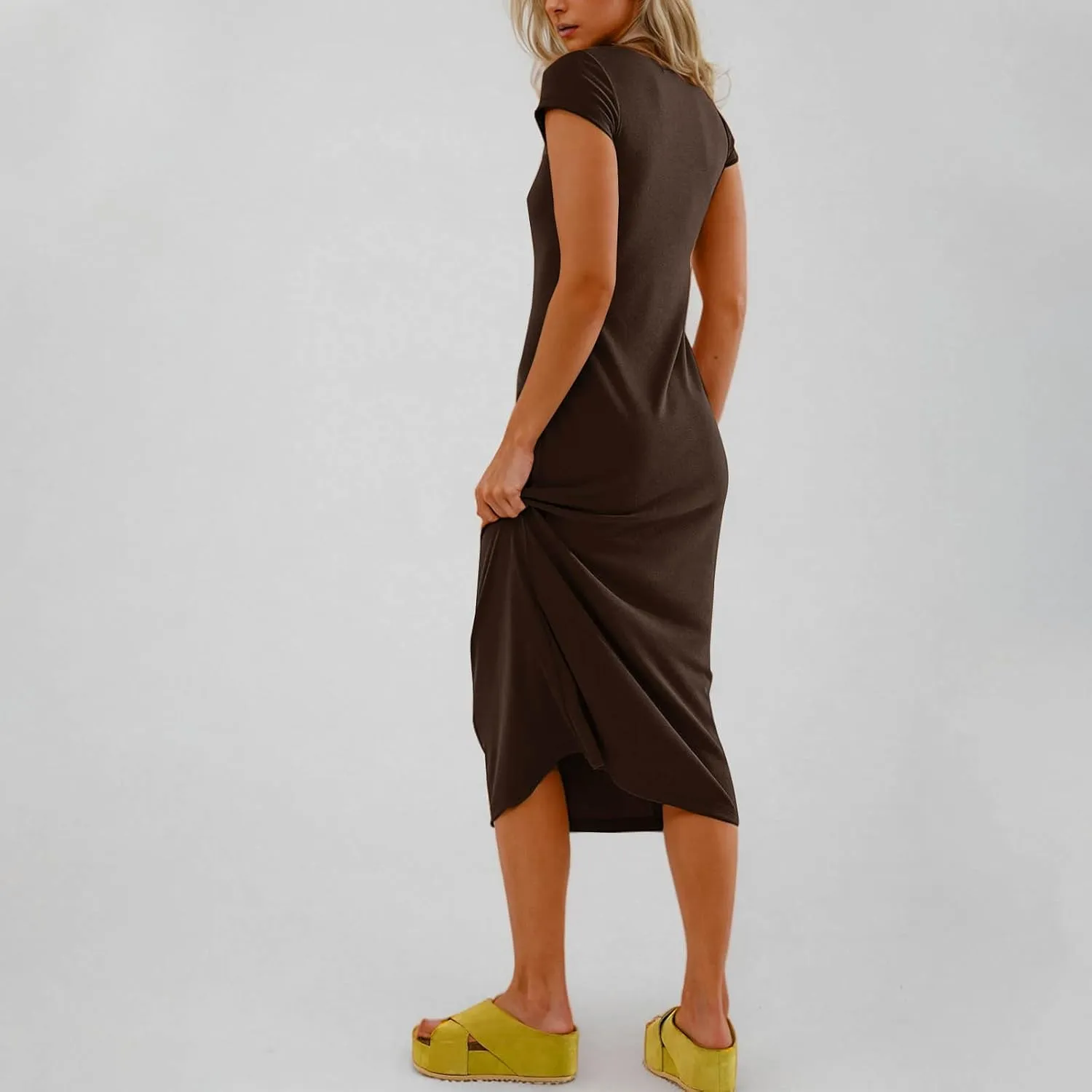 Womens 2025 Summer Tshirt Dresses Casual Short Sleeve Crewneck Beach Sundress Trendy Elegant Slim Base Long Dress