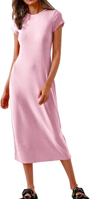 Womens 2025 Summer Tshirt Dresses Casual Short Sleeve Crewneck Beach Sundress Trendy Elegant Slim Base Long Dress