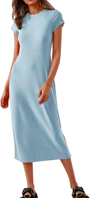 Womens 2025 Summer Tshirt Dresses Casual Short Sleeve Crewneck Beach Sundress Trendy Elegant Slim Base Long Dress