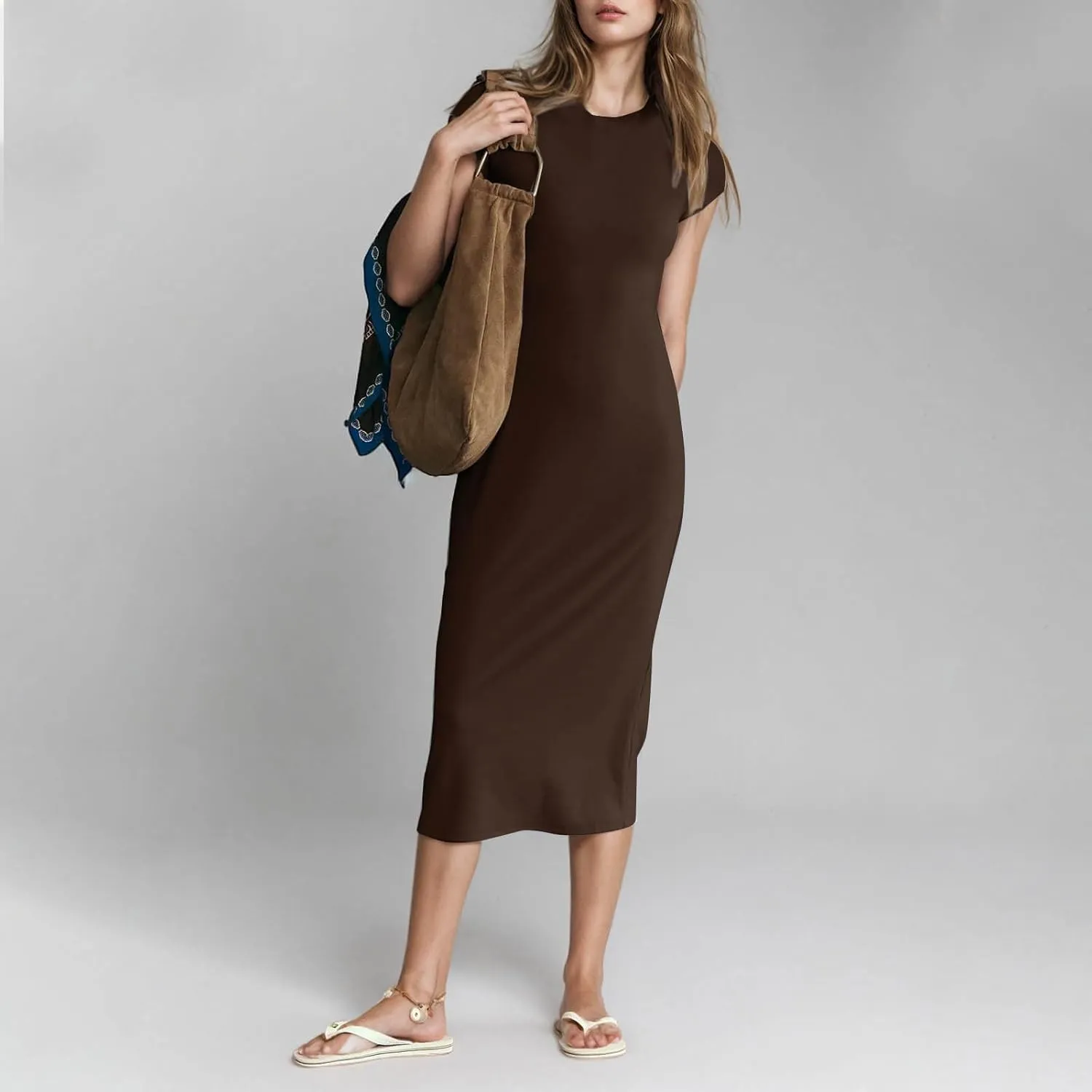 Womens 2025 Summer Tshirt Dresses Casual Short Sleeve Crewneck Beach Sundress Trendy Elegant Slim Base Long Dress