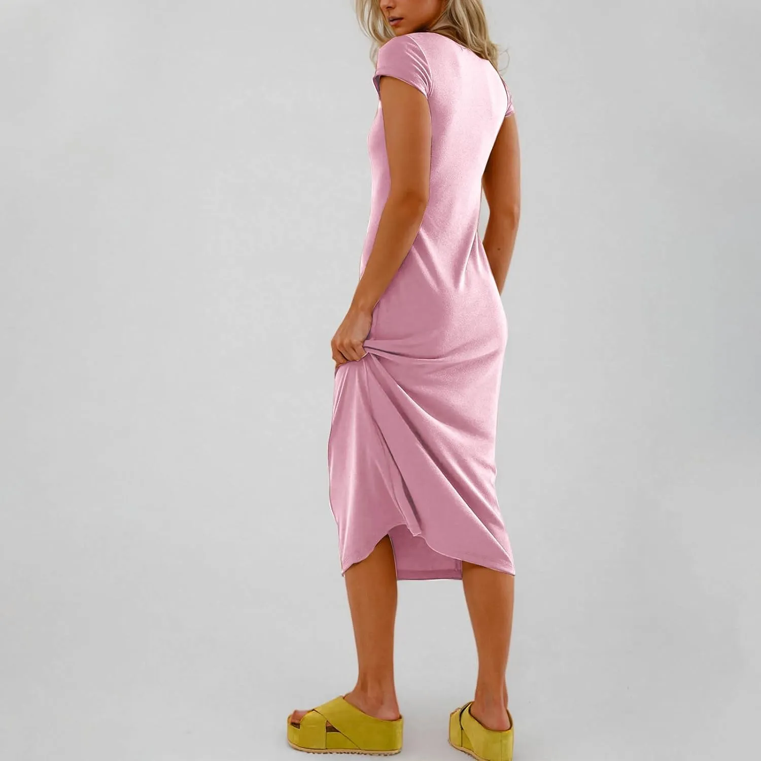 Womens 2025 Summer Tshirt Dresses Casual Short Sleeve Crewneck Beach Sundress Trendy Elegant Slim Base Long Dress