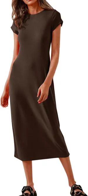 Womens 2025 Summer Tshirt Dresses Casual Short Sleeve Crewneck Beach Sundress Trendy Elegant Slim Base Long Dress