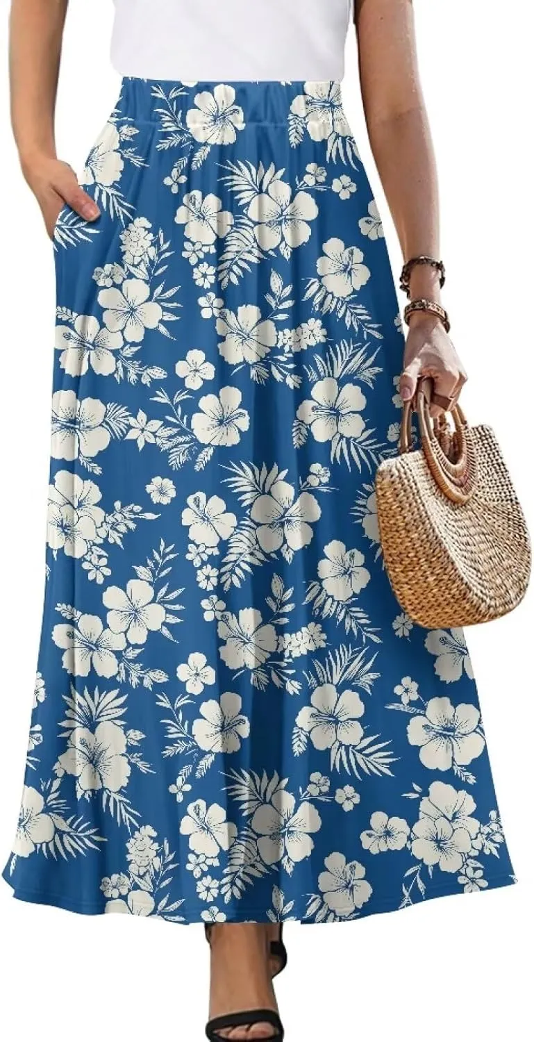 Women's 2025 Summer Women's High Waist A Line Maxi Skirt for Women Trendy Hem Trendy Long Skirt