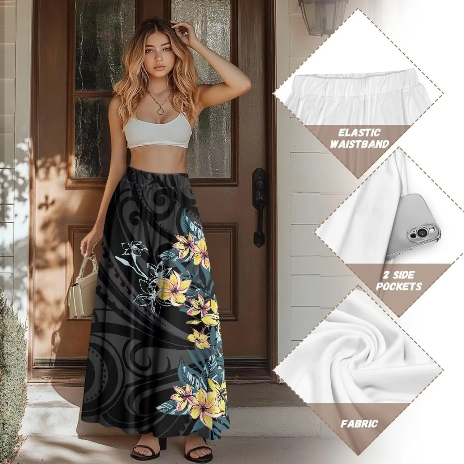 Women's 2025 Summer Women's High Waist A Line Maxi Skirt for Women Trendy Hem Trendy Long Skirt