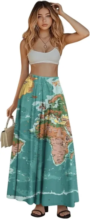 Women's 2025 Summer Women's High Waist A Line Maxi Skirt for Women Trendy Hem Trendy Long Skirt