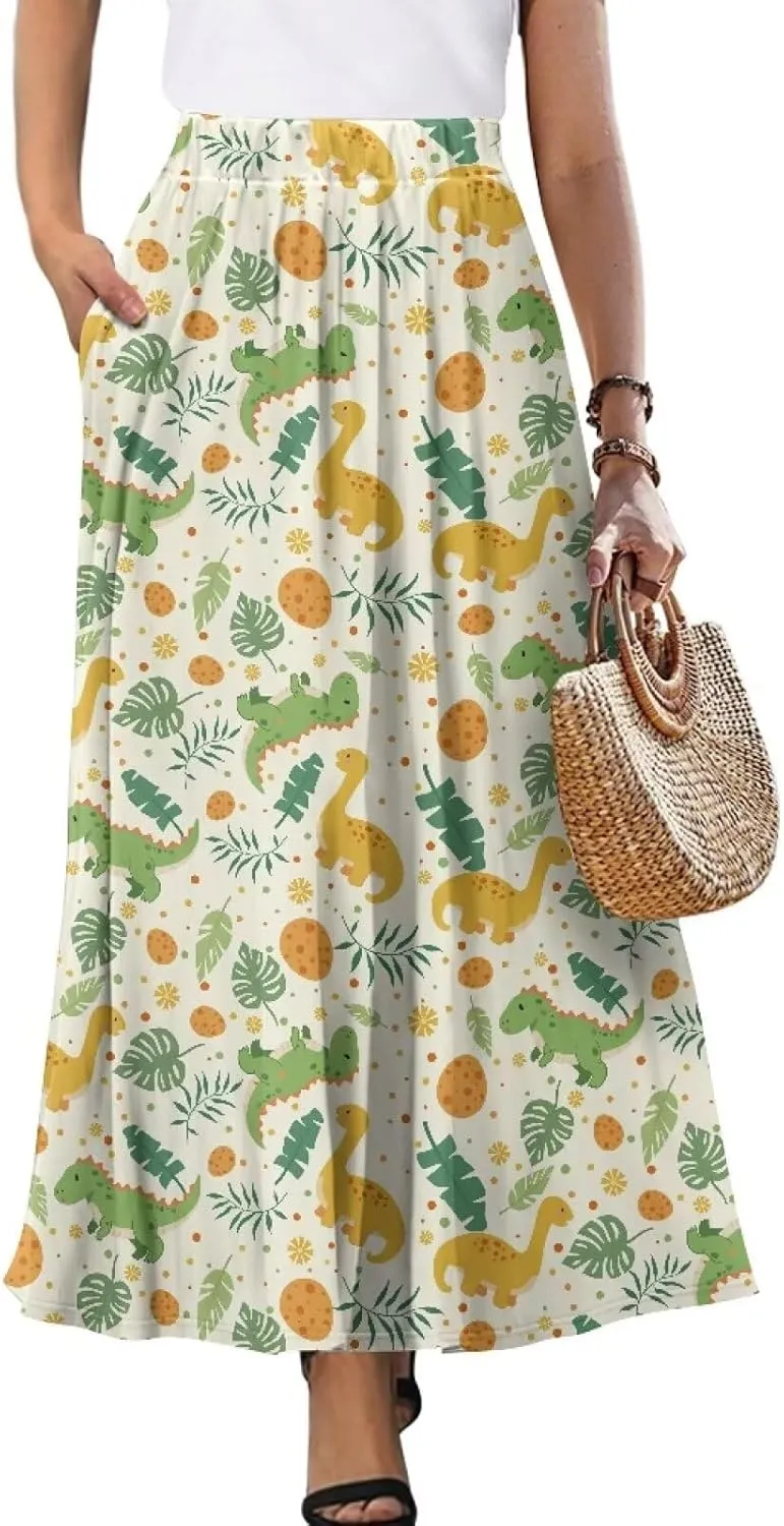 Women's 2025 Summer Women's High Waist A Line Maxi Skirt for Women Trendy Hem Trendy Long Skirt