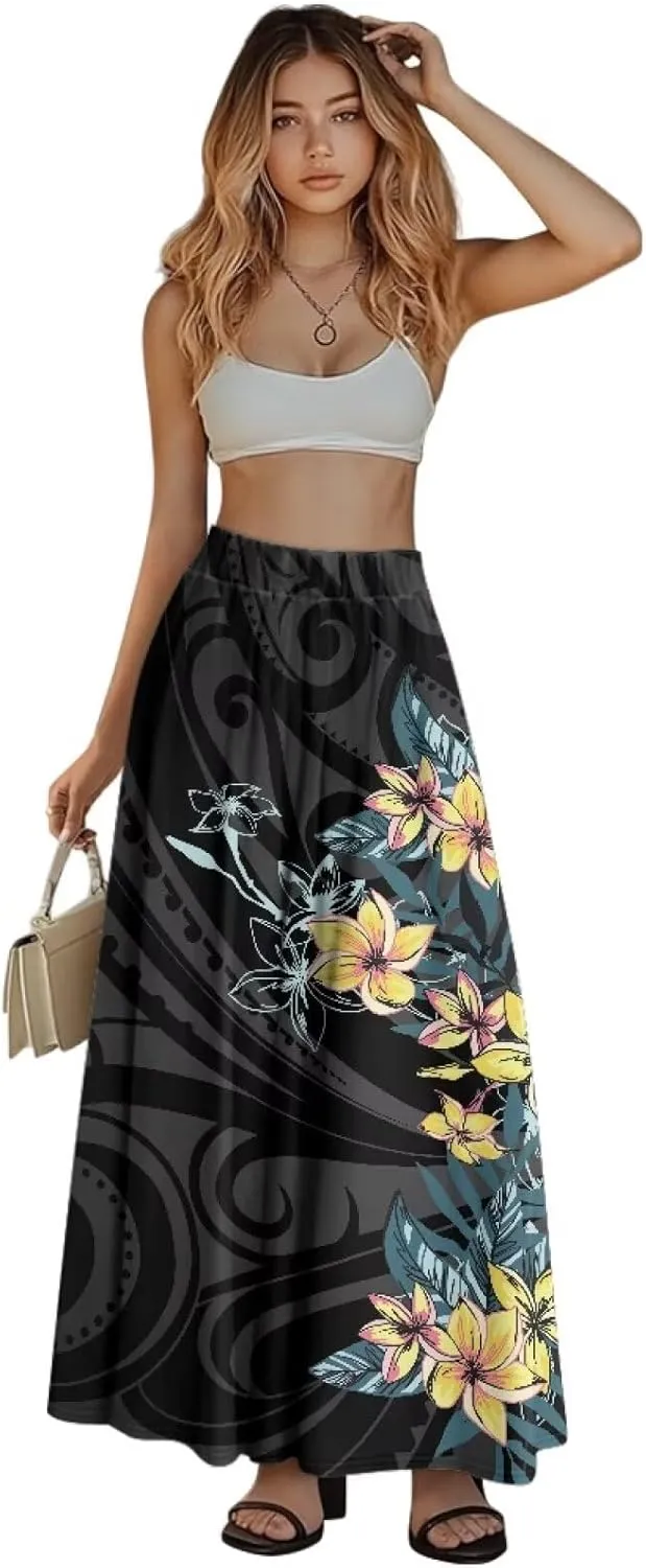 Women's 2025 Summer Women's High Waist A Line Maxi Skirt for Women Trendy Hem Trendy Long Skirt