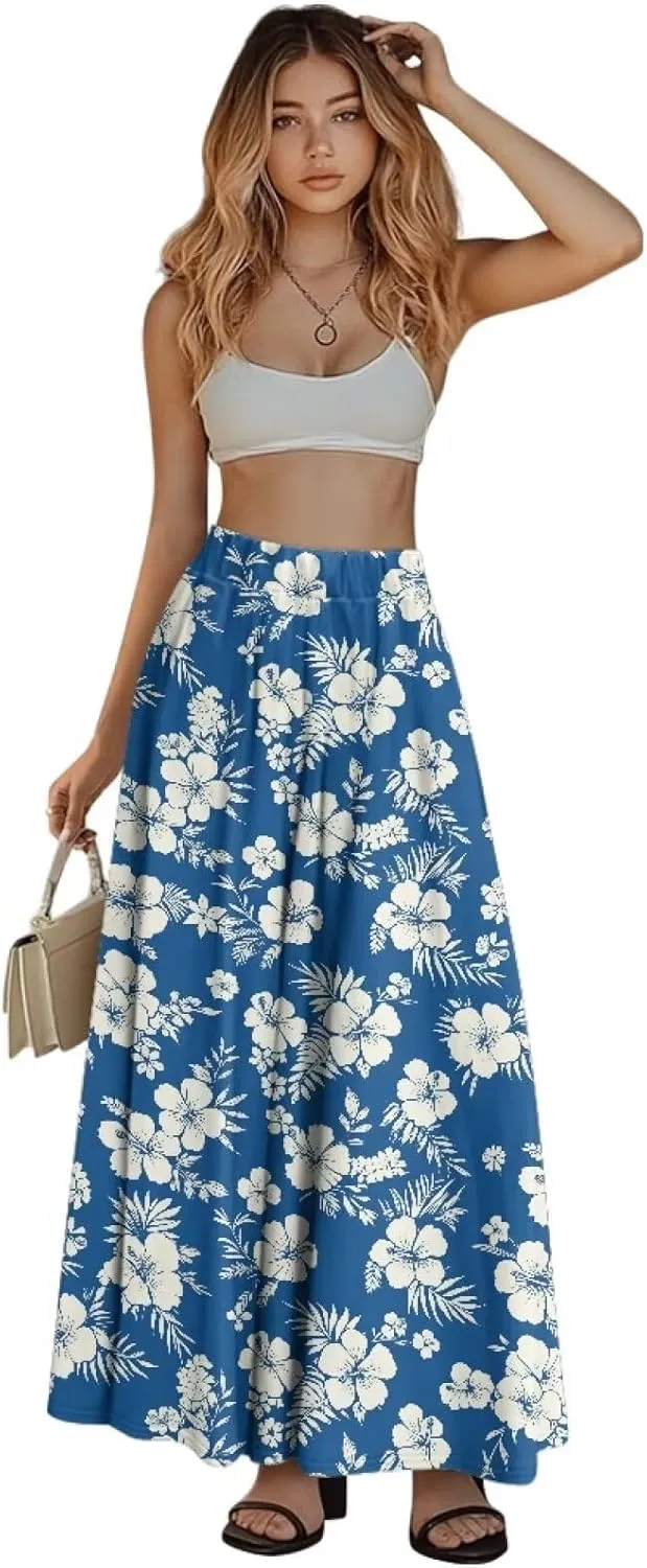 Women's 2025 Summer Women's High Waist A Line Maxi Skirt for Women Trendy Hem Trendy Long Skirt