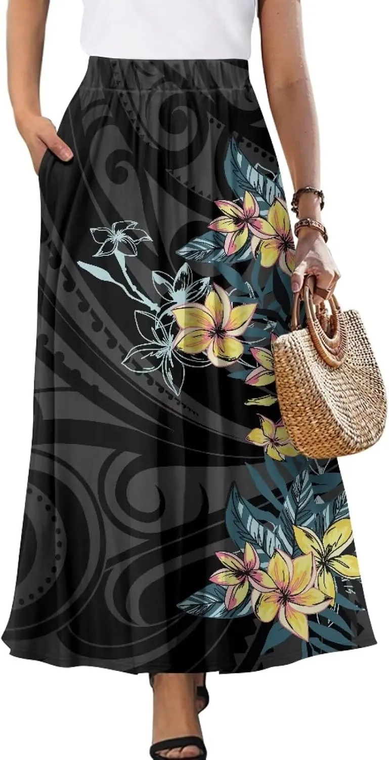 Women's 2025 Summer Women's High Waist A Line Maxi Skirt for Women Trendy Hem Trendy Long Skirt