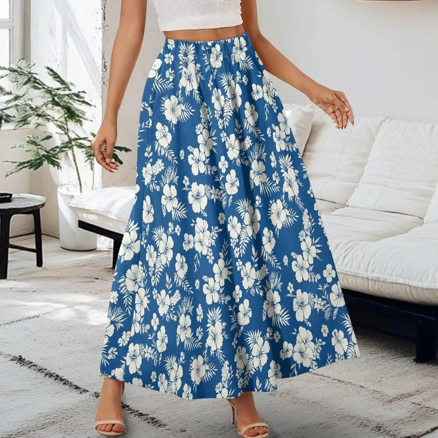 Women's 2025 Summer Women's High Waist A Line Maxi Skirt for Women Trendy Hem Trendy Long Skirt