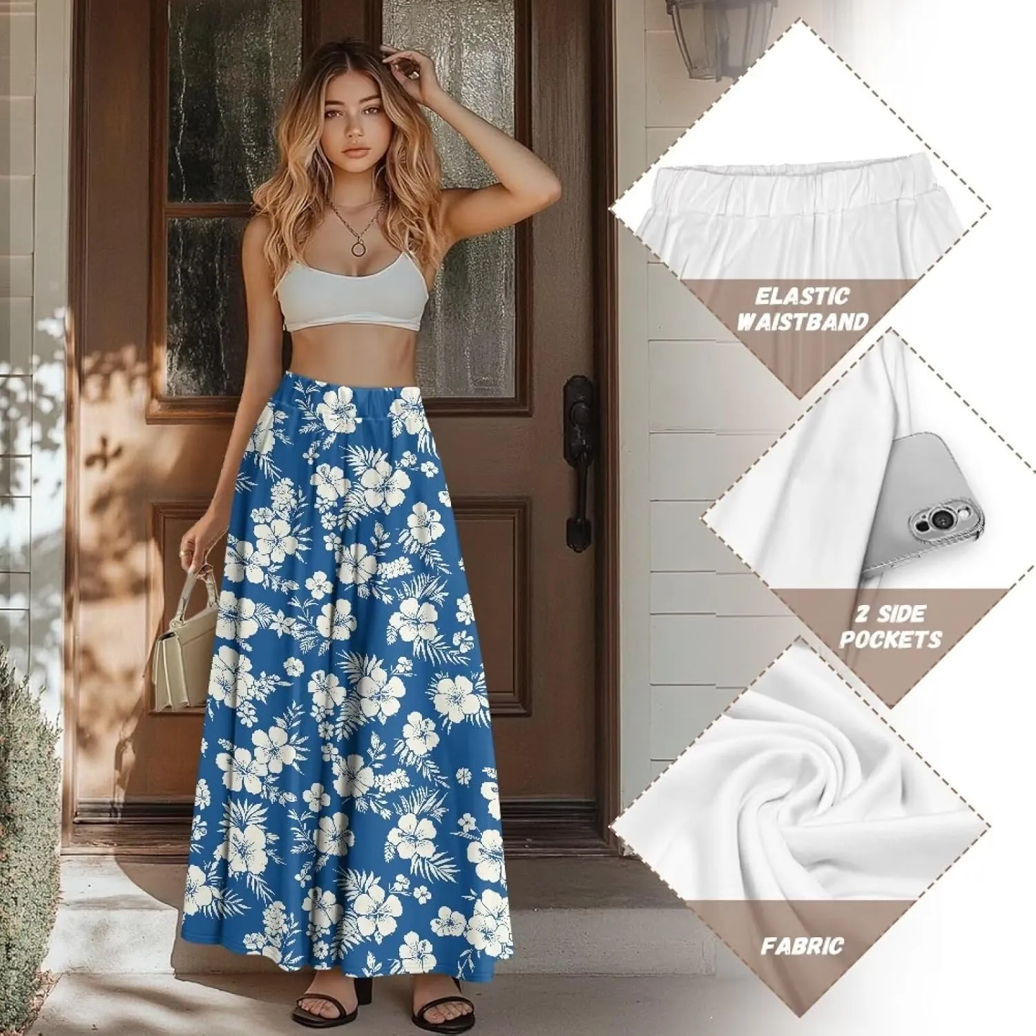 Women's 2025 Summer Women's High Waist A Line Maxi Skirt for Women Trendy Hem Trendy Long Skirt