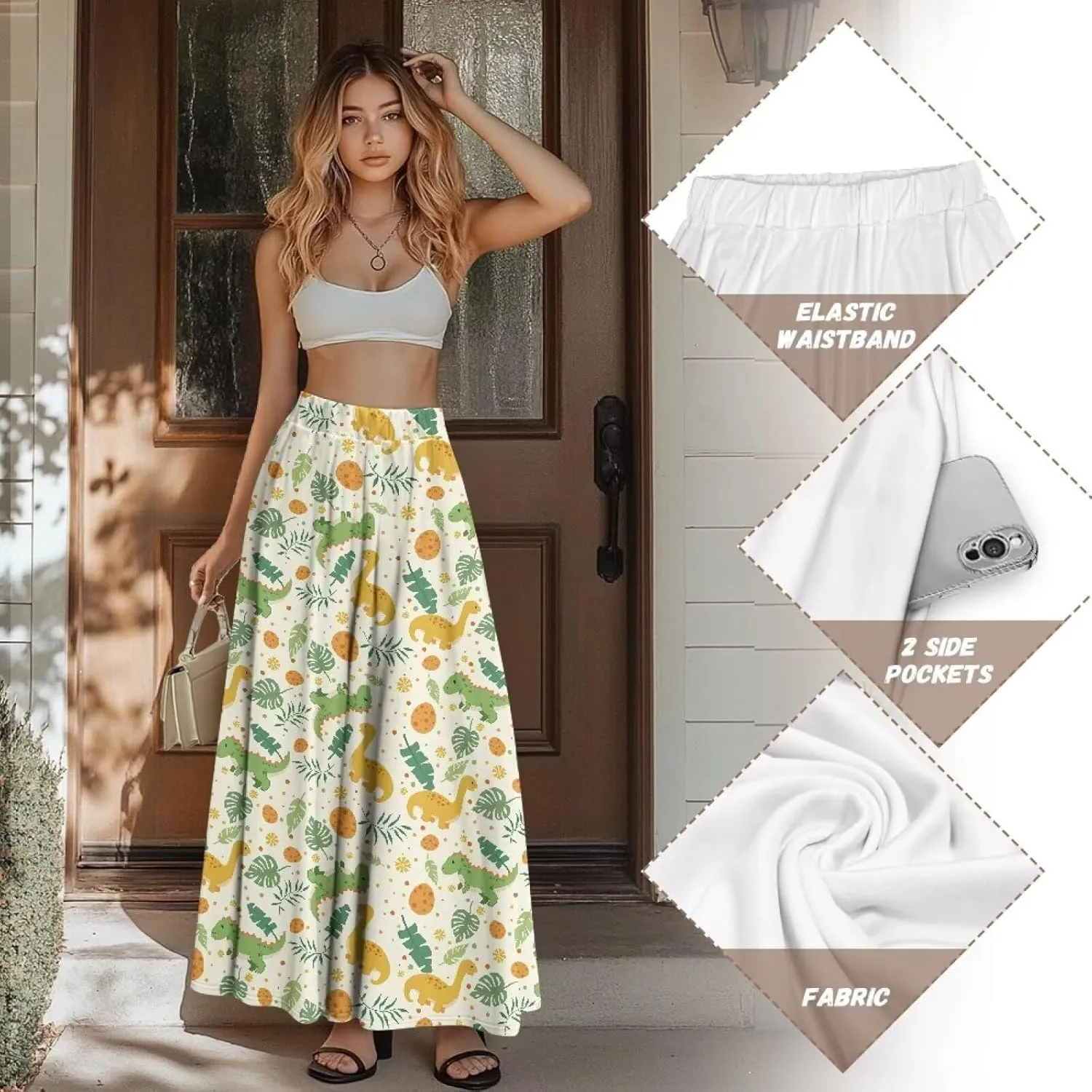 Women's 2025 Summer Women's High Waist A Line Maxi Skirt for Women Trendy Hem Trendy Long Skirt