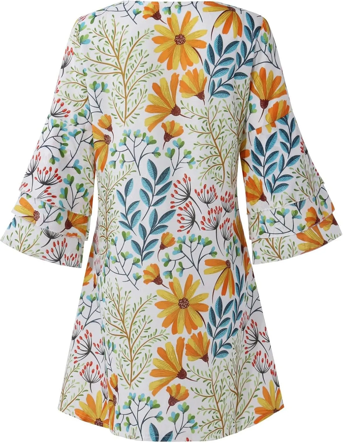Womens 3/4 Bell Sleeve V Neck Elegant Mini Dress Floral Printed Beachwear Temperament Casual Resort Dress