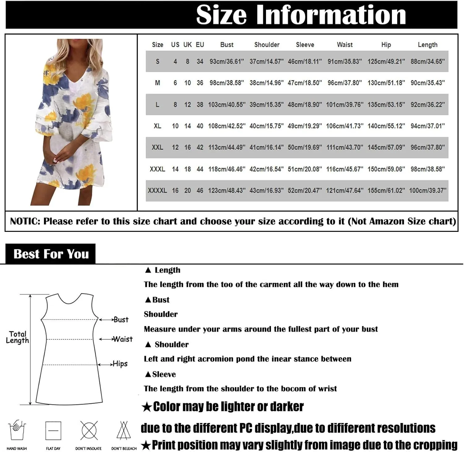 Womens 3/4 Bell Sleeve V Neck Elegant Mini Dress Floral Printed Beachwear Temperament Casual Resort Dress
