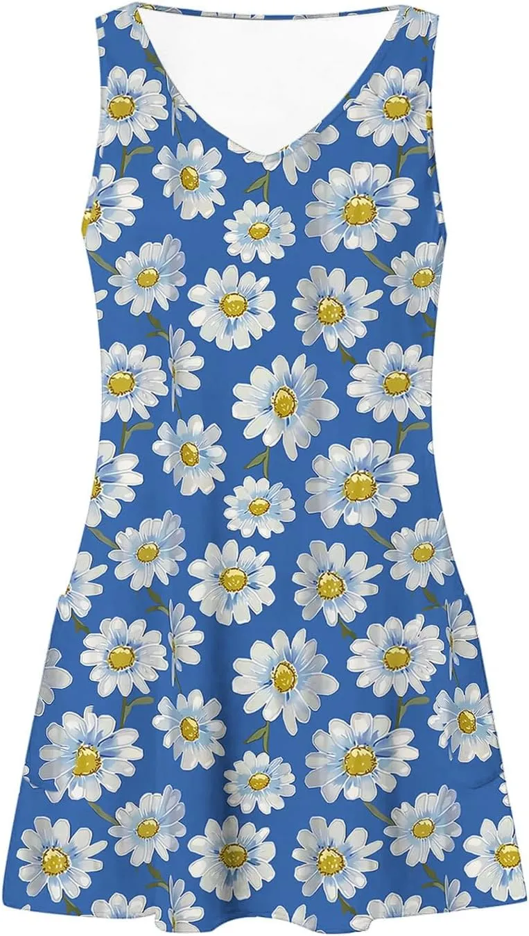 Women's Casual Boho Tank Dress Summer Beach Sundress Vintage Floral Printed A-Line Dresses Elegant Midi Sundresses
