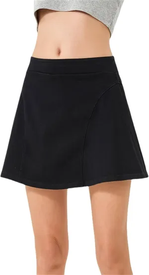 Womens Denim Mini Trendy High Waisted Jean Skirts, High Elastic Two Piece Yoga Short Skirt Outside Fitness Shorts