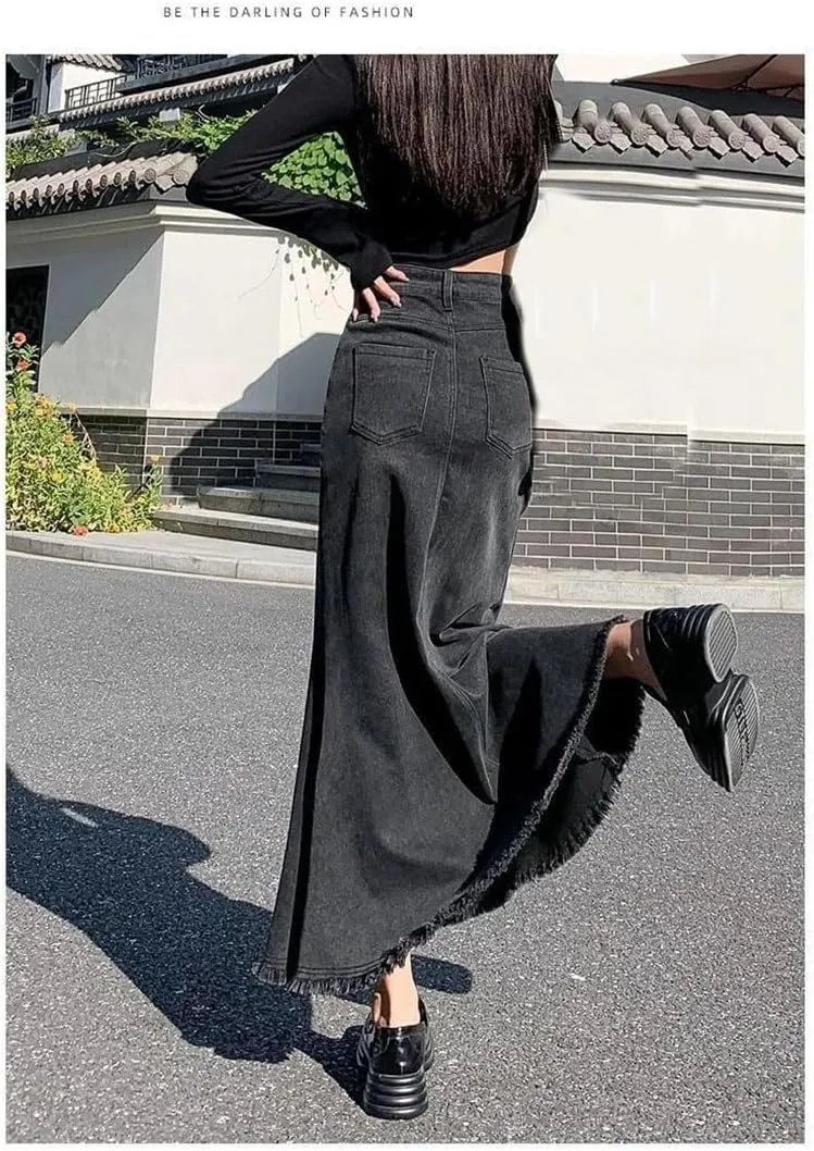 Women's Denim Skirts Vintage Midi Skirt High Waisted Mermaid A Line Skirt