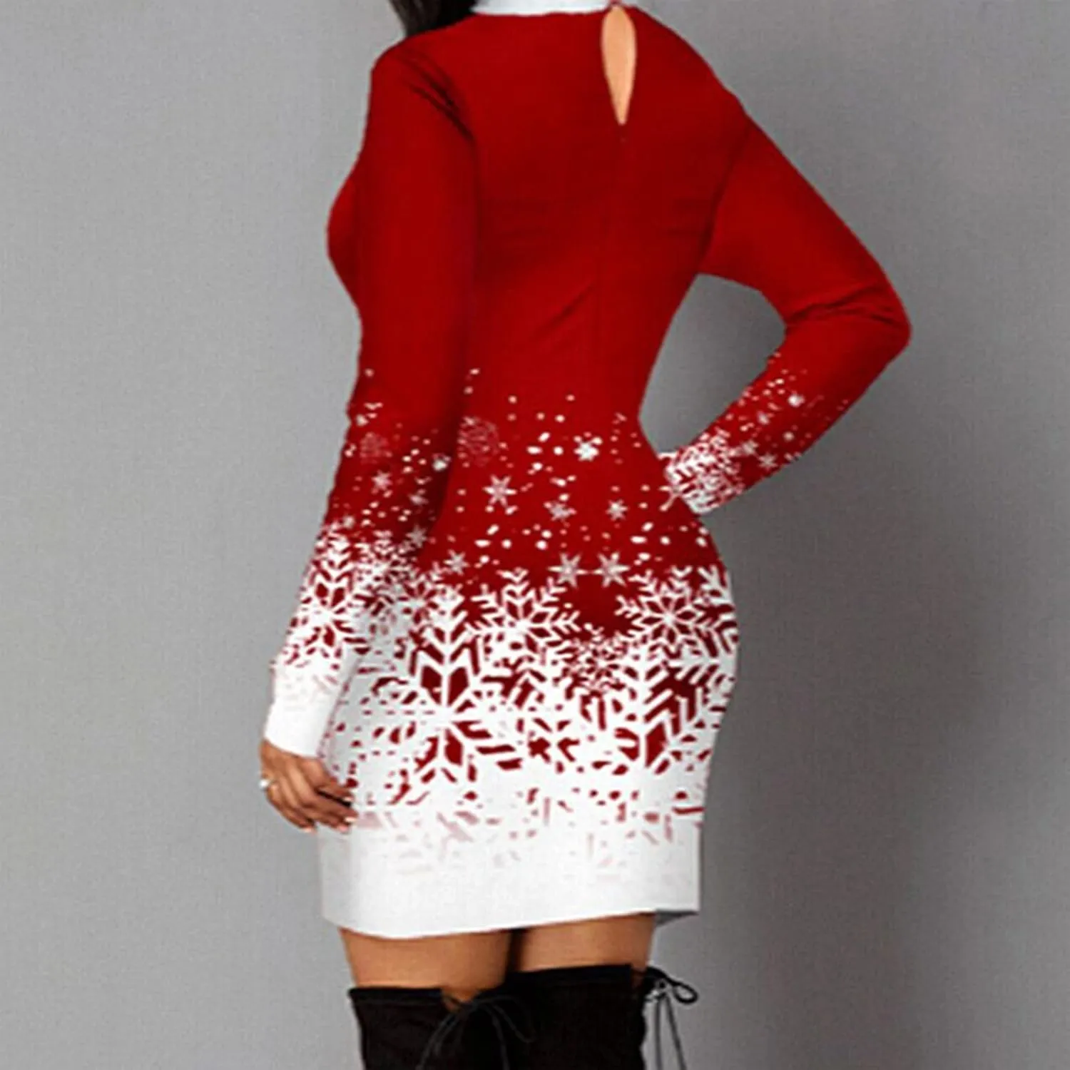 Women's Dresses Christmas Print Long Sleeve Turtleneck Knitted Dress Casual Elegant Sexy Slim Fit Bodycon Jumper Dress