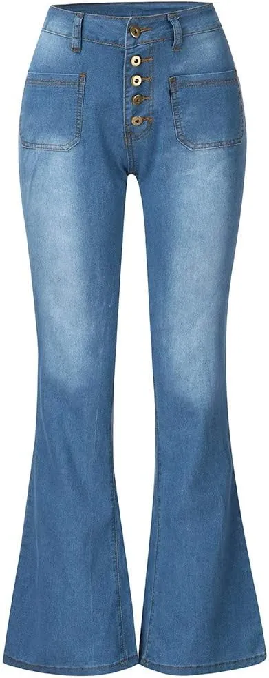 Women's Flare Jeans High Waisted Wide Leg Bell Bottom Denim Pants Butt Lift Retro Bootcut Stretch Trouser with Pockets