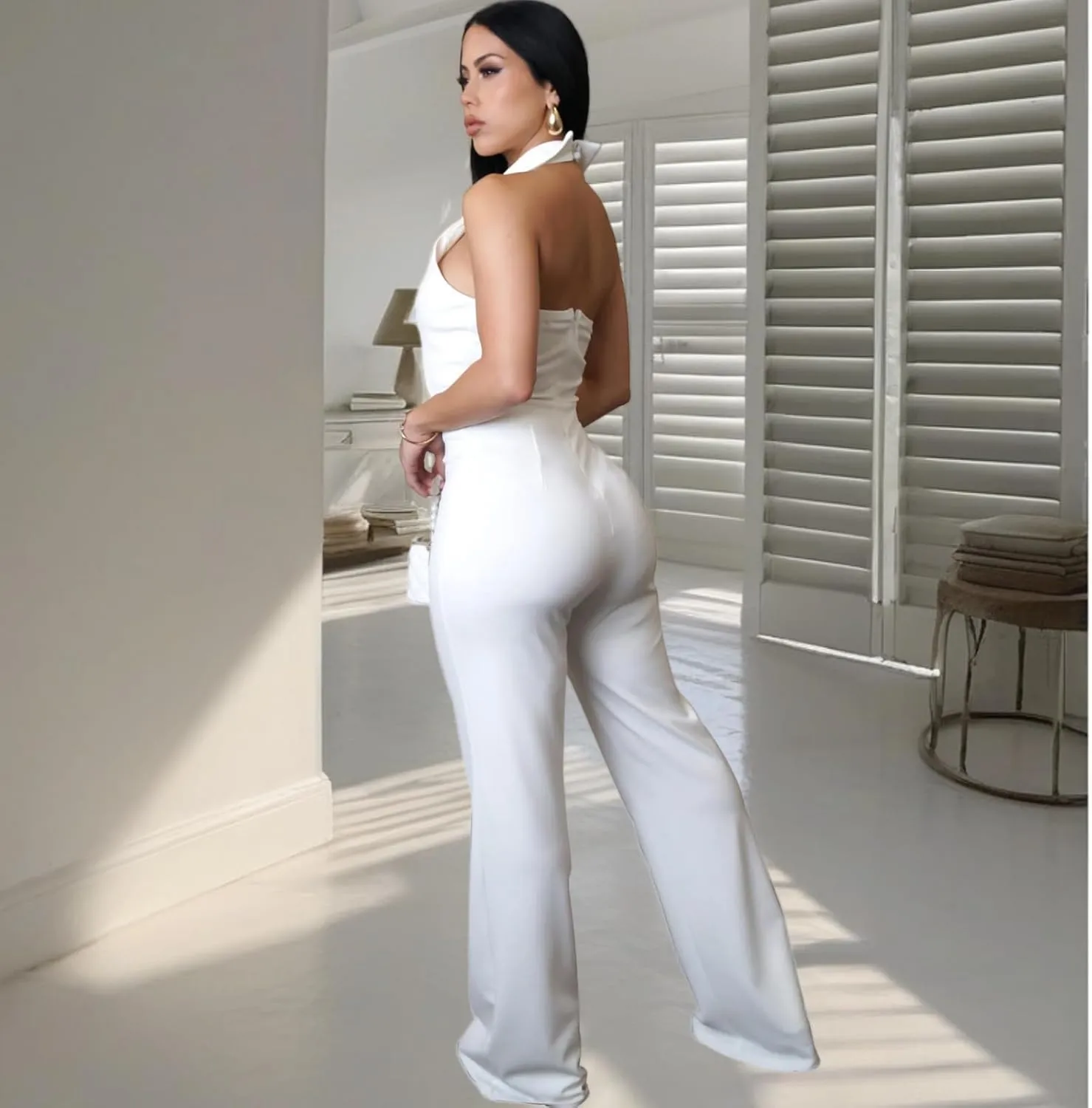 Women's formal elegant and sexy straight pants business party jumpsuit