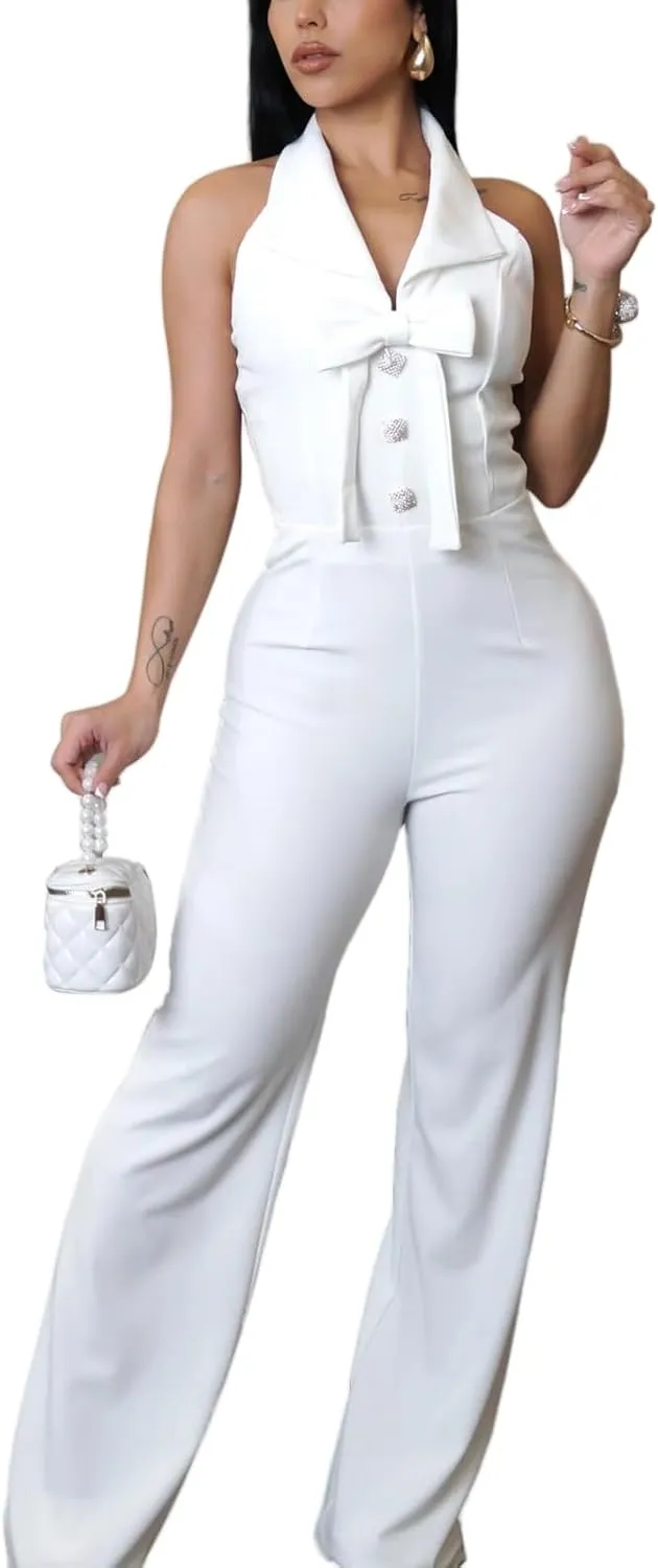 Women's formal elegant and sexy straight pants business party jumpsuit