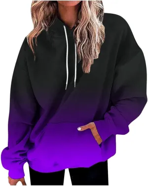 Womens Gradient Print Oversized Sweatshirt Drawstring Pullover with Pocket Trendy Sweater Tops Fashion Clothes