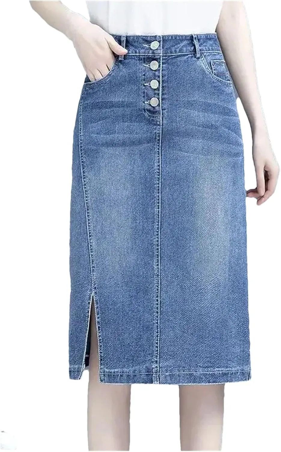 Women's High Waist Straight Denim Skirt Summer Vintage Midi A Line Jeans Skirts