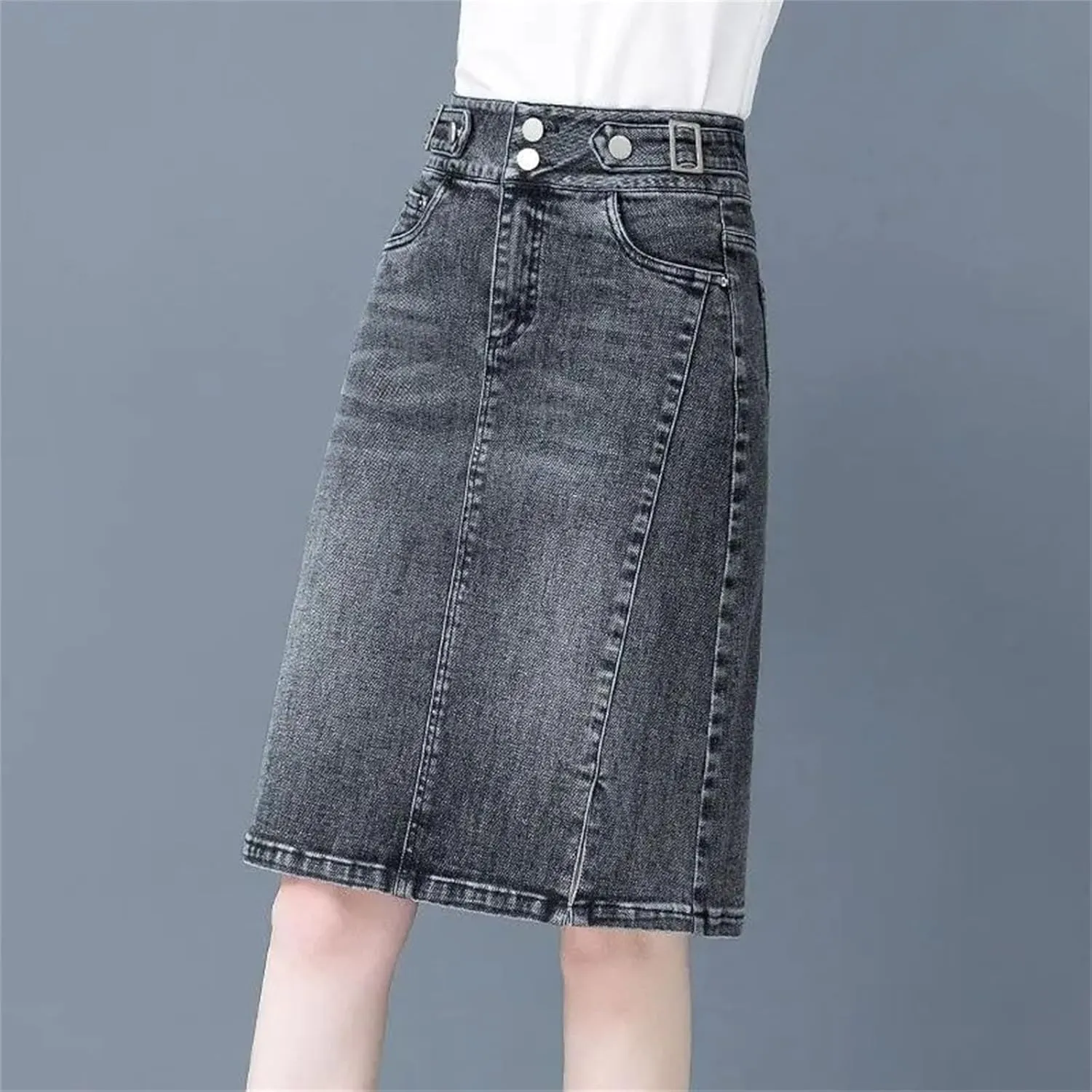 Women's High Waist Straight Denim Skirt Summer Vintage Midi A Line Jeans Skirts