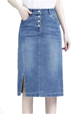 Women's High Waist Straight Denim Skirt Summer Vintage Midi A Line Jeans Skirts