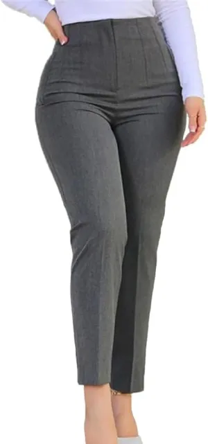 Womens High Waisted Pants Trendy Pleated Straight Leg Dress Pant Business Work Casual Trousers