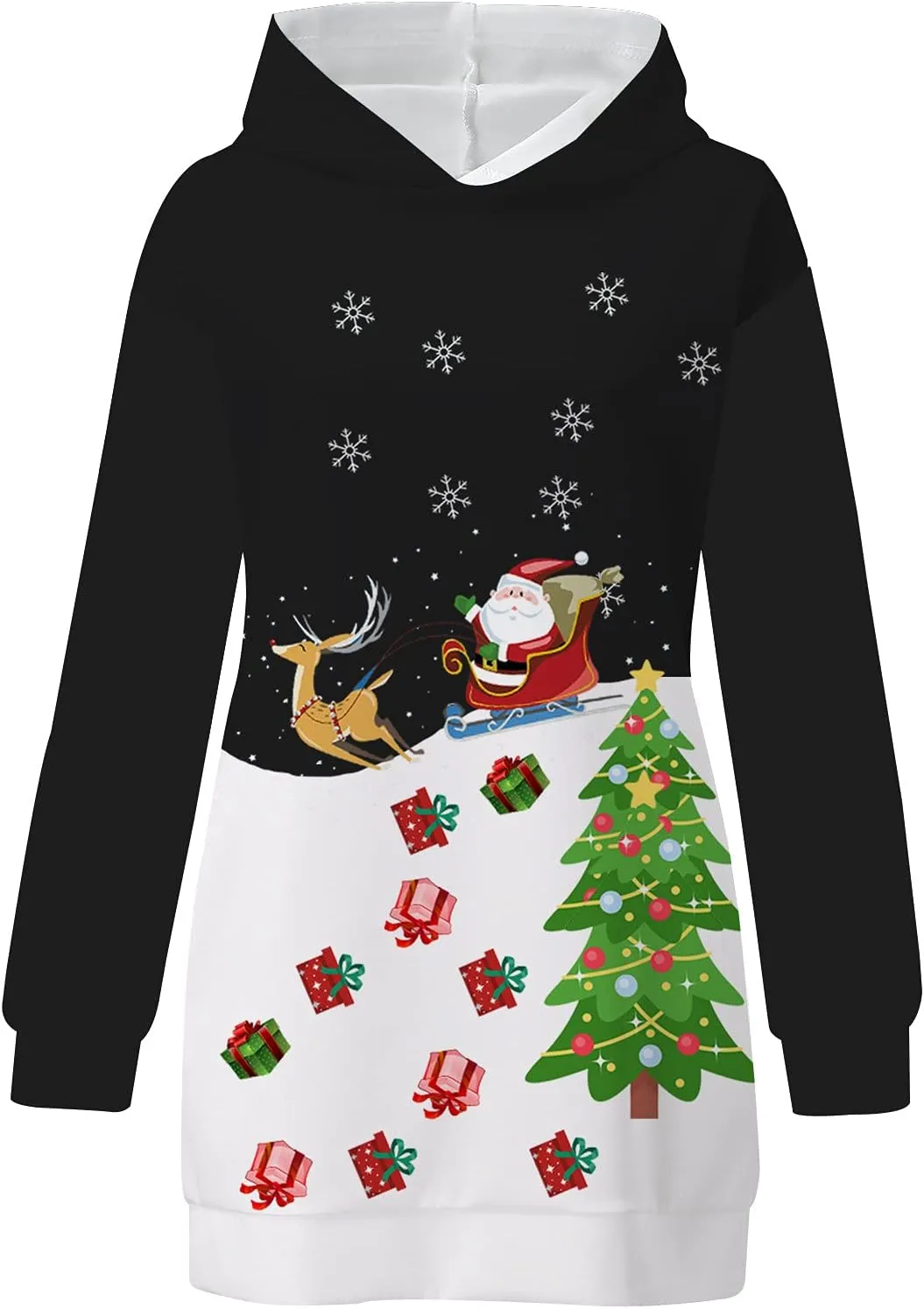 Women's Hoodies Sweatshirt Dresses Fashion Christmas Print Casual Loose Long Sleeve Pullover Jumper Plus Size