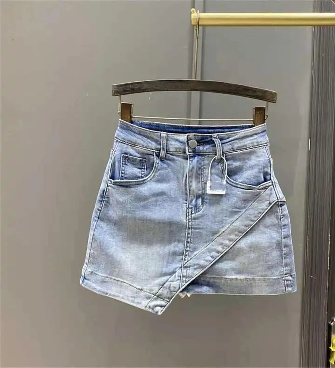 Women's Irregular Denim Short Skirt Summer High Waisted A-Line Slim Wrap Hip Jeans Skirts
