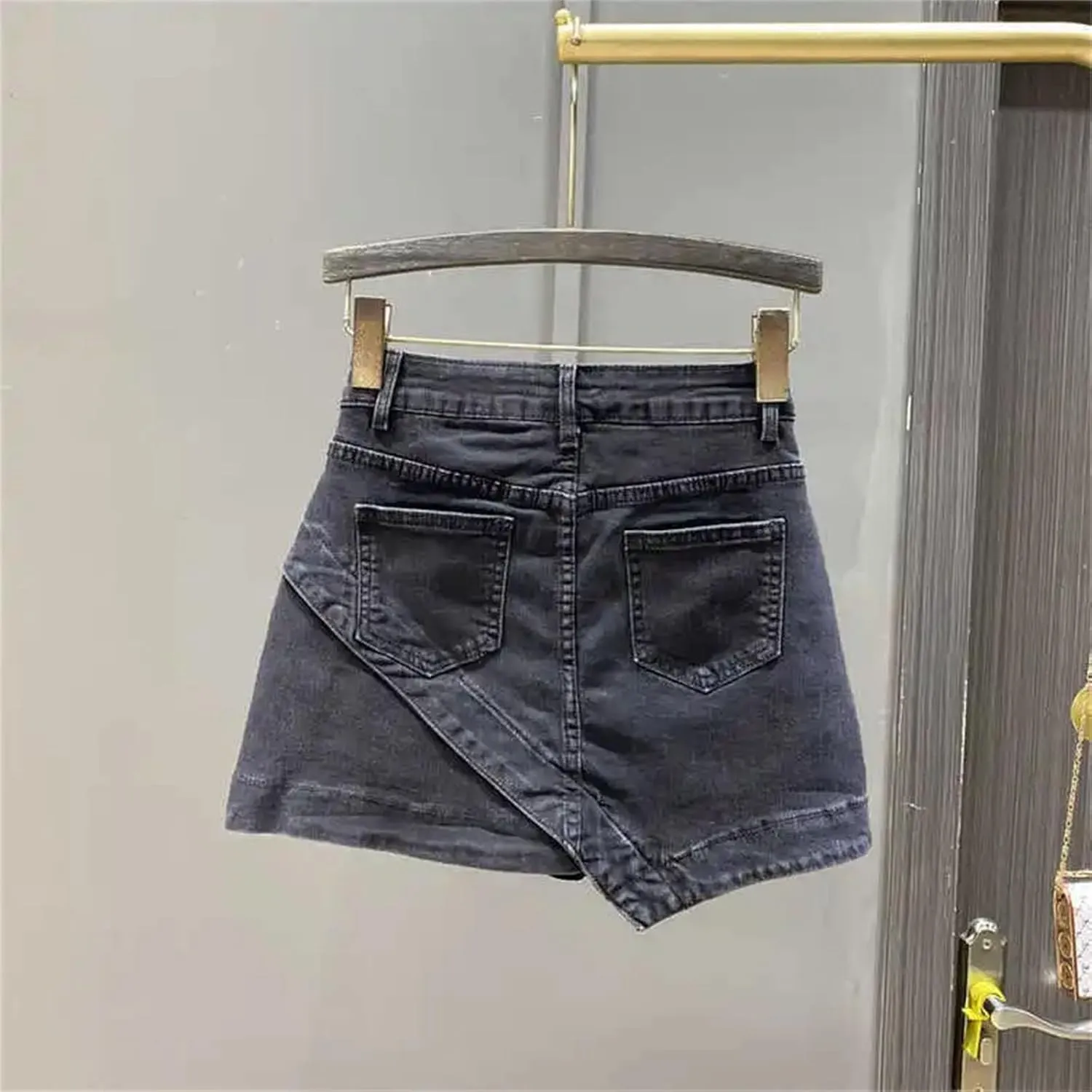 Women's Irregular Denim Short Skirt Summer High Waisted A-Line Slim Wrap Hip Jeans Skirts