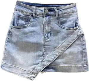 Women's Irregular Denim Short Skirt Summer High Waisted A-Line Slim Wrap Hip Jeans Skirts