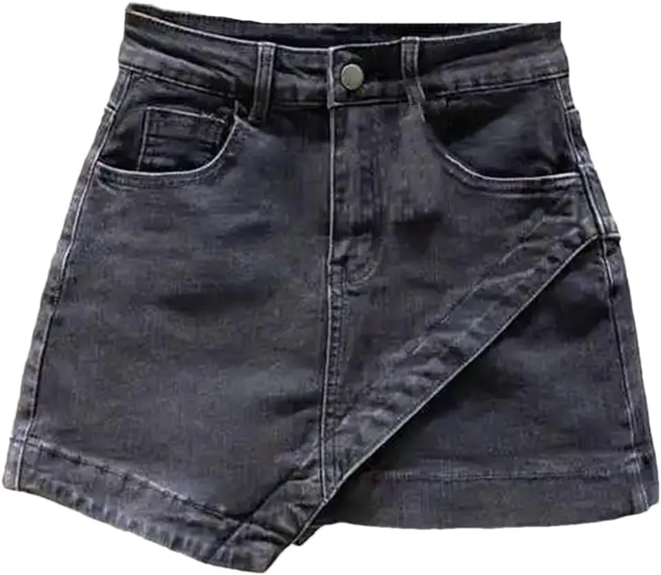 Women's Irregular Denim Short Skirt Summer High Waisted A-Line Slim Wrap Hip Jeans Skirts