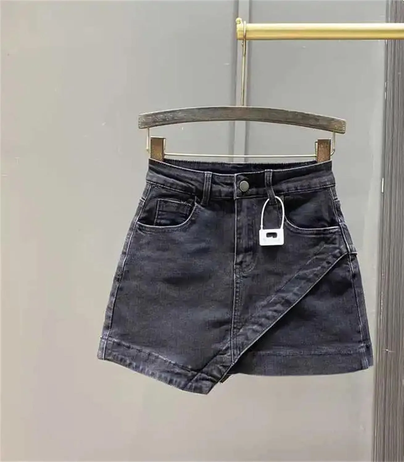 Women's Irregular Denim Short Skirt Summer High Waisted A-Line Slim Wrap Hip Jeans Skirts