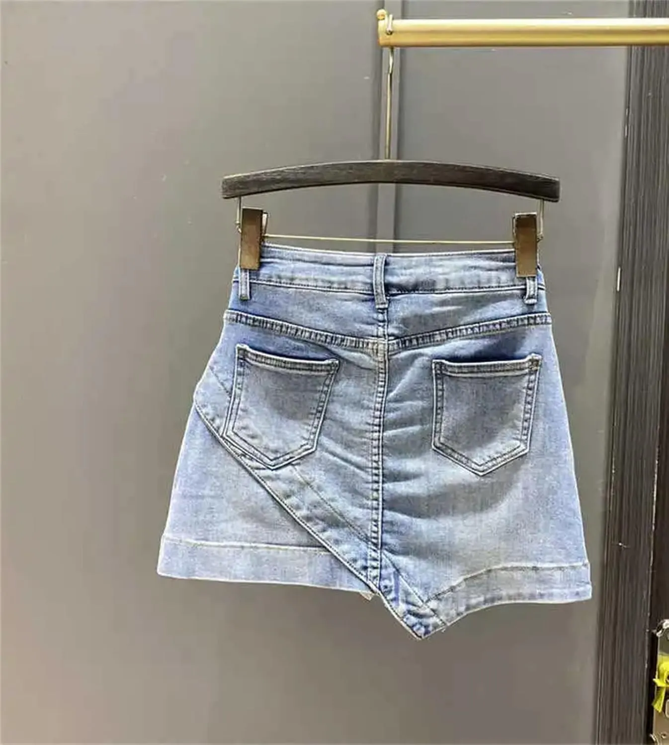 Women's Irregular Denim Short Skirt Summer High Waisted A-Line Slim Wrap Hip Jeans Skirts