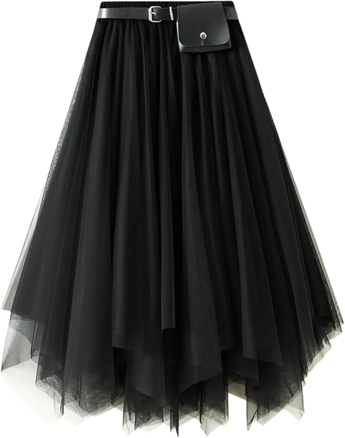 Women's Layered Midi Skirt,Fairy Elastic Waist A Line Tutu Tulle Skirt Princess Petticoat