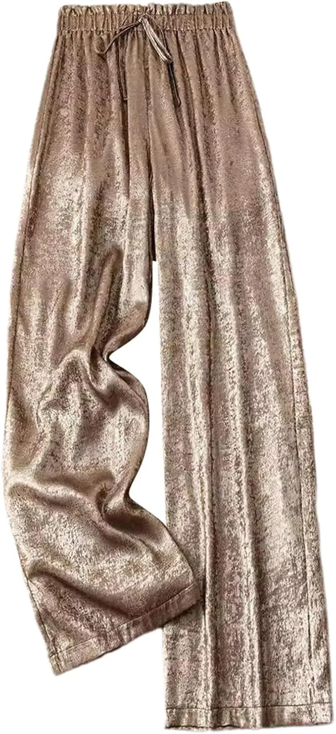 Women's Linen Baggy Pants Summer Casual Vacation High Waist Straight Leg Trousers Trendy Beach Pant
