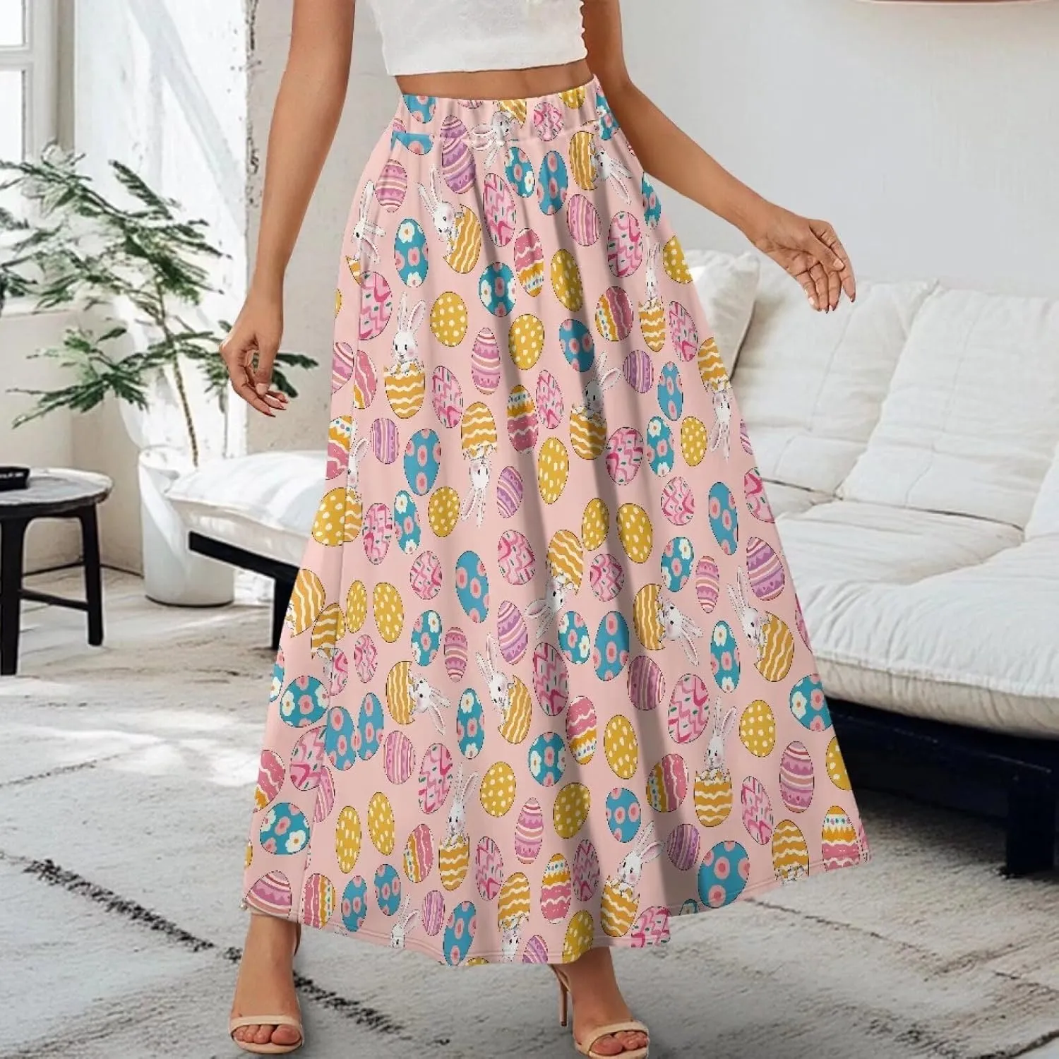 Women's Long High Waist A Line Skirt with Pockets for Women Trendy Hem Women's Long High Waist