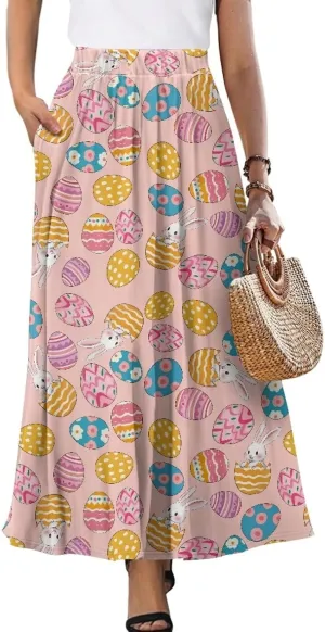 Women's Long High Waist A Line Skirt with Pockets for Women Trendy Hem Women's Long High Waist
