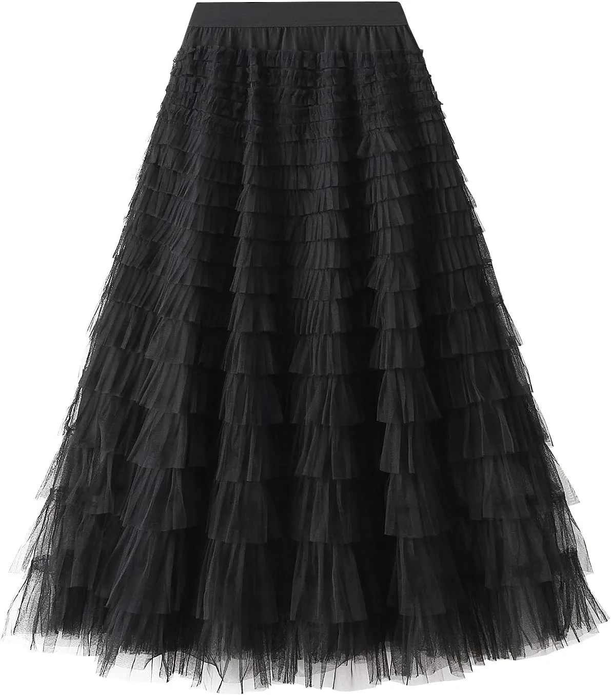 Women's Long Skirt Multilayer Mesh Pleated High Waist Elegant Solid Color Cake Skirt Tulle Tutu Maxi Skirt
