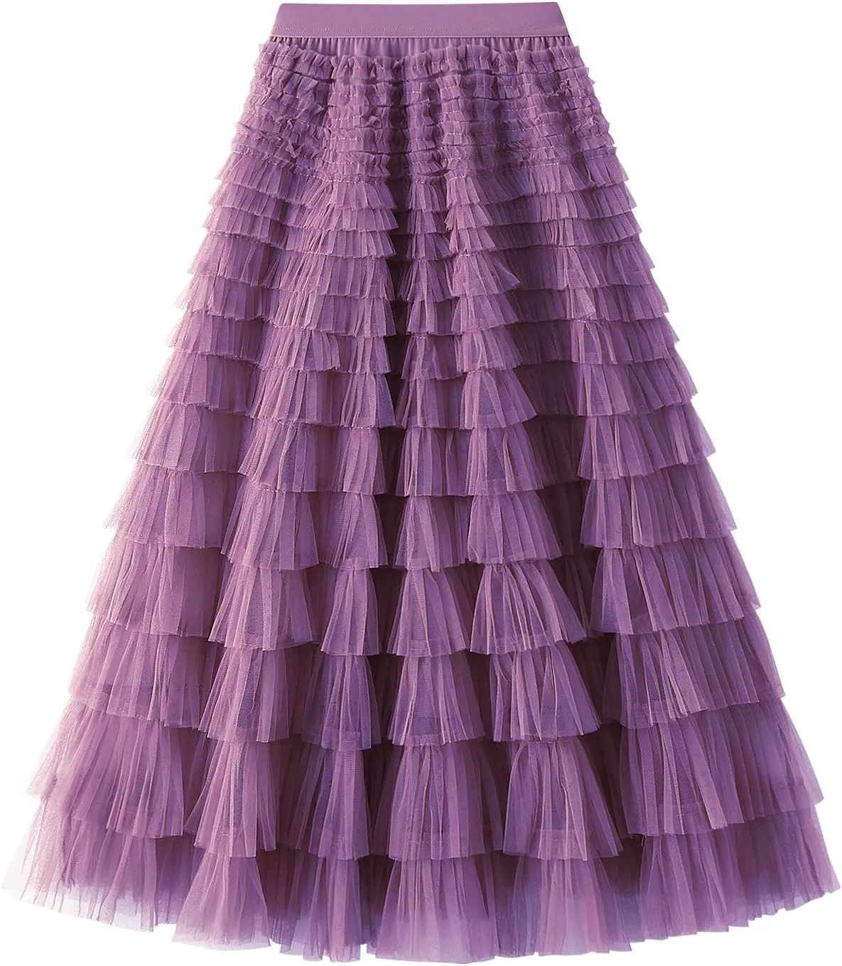 Women's Long Skirt Multilayer Mesh Pleated High Waist Elegant Solid Color Cake Skirt Tulle Tutu Maxi Skirt
