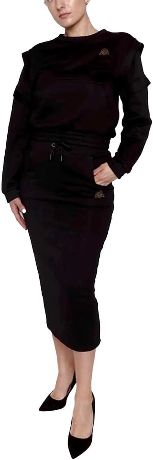 Women's Midi Pencil Skirt with Elastic Waistband, Drawstring and Side Square Pockets