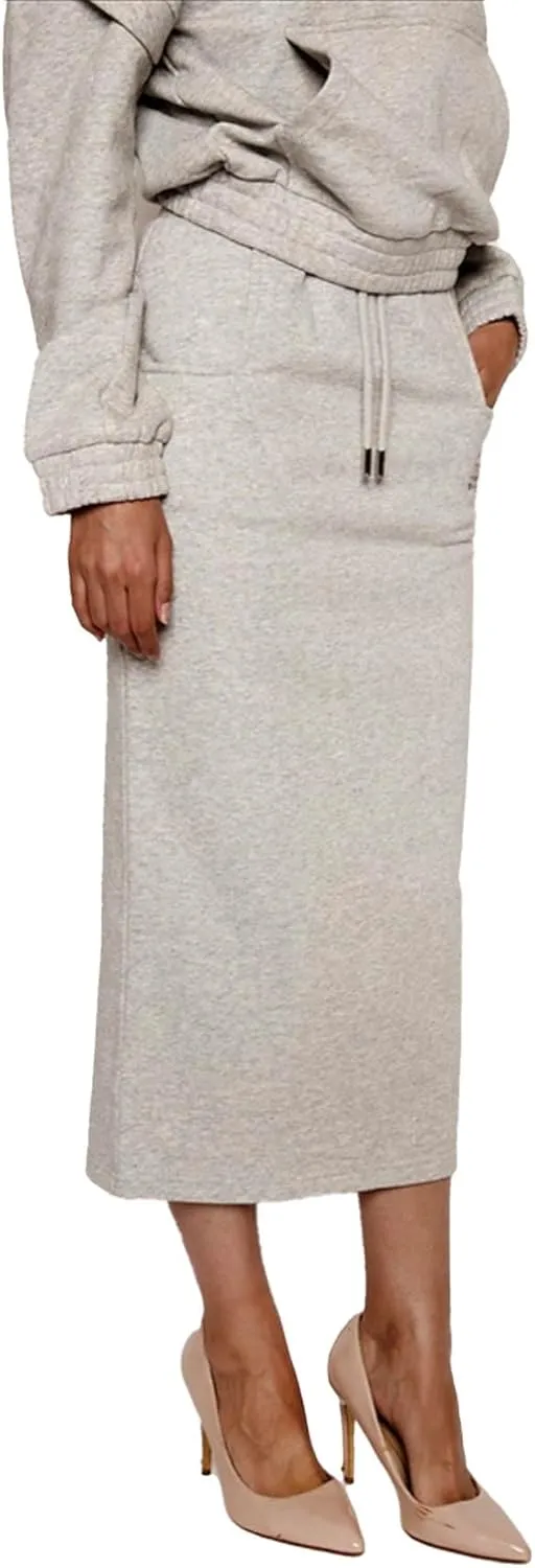 Women's Midi Pencil Skirt with Elastic Waistband, Drawstring and Side Square Pockets