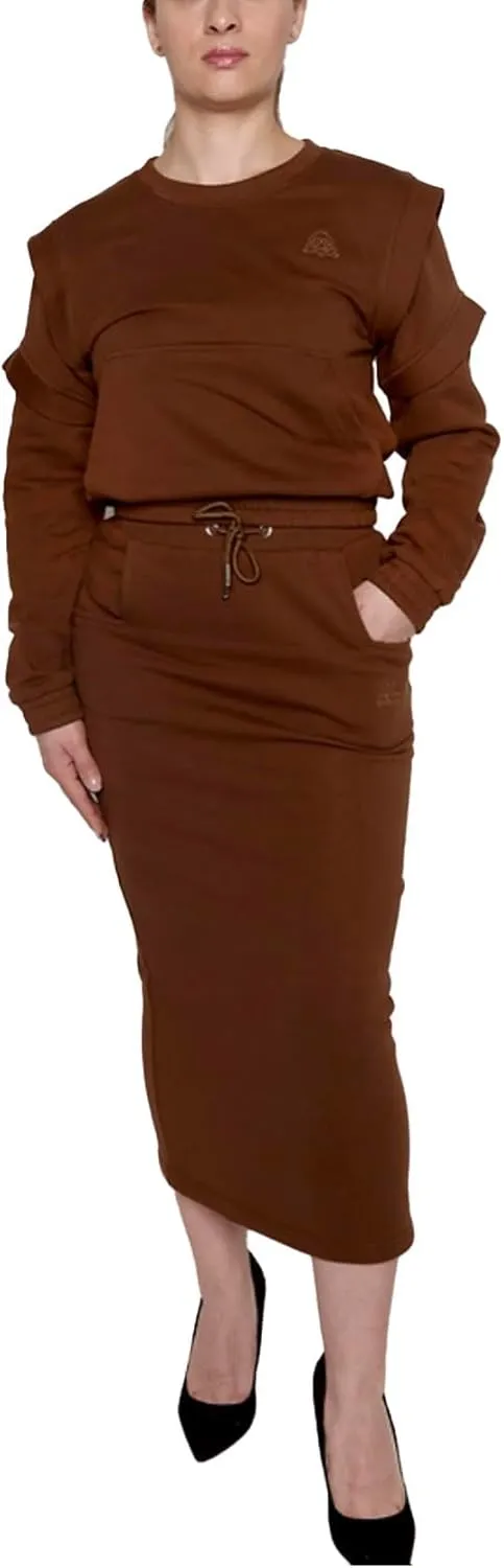 Women's Midi Pencil Skirt with Elastic Waistband, Drawstring and Side Square Pockets