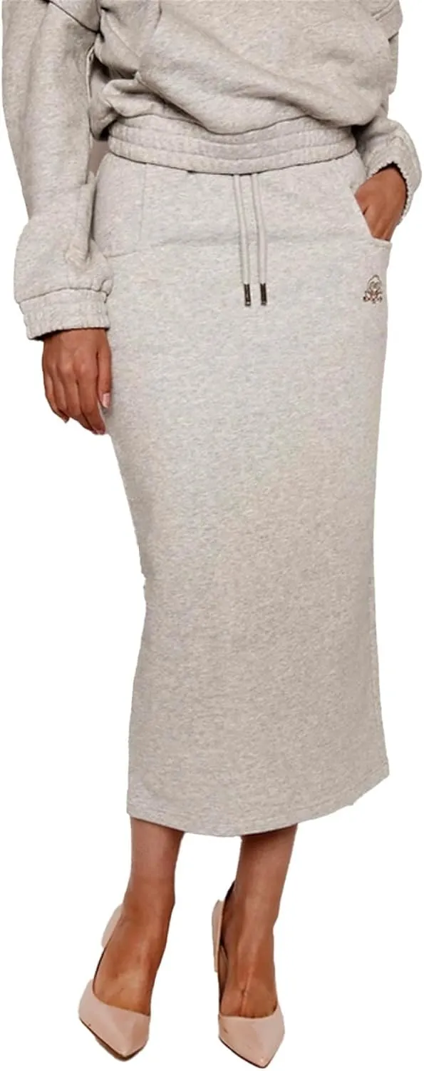 Women's Midi Pencil Skirt with Elastic Waistband, Drawstring and Side Square Pockets
