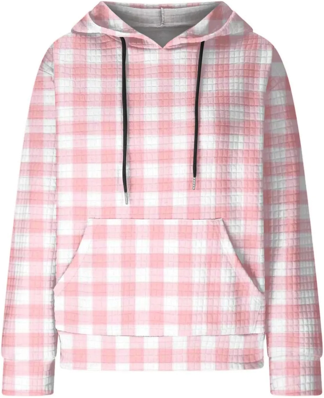 Womens Oversized Crewneck Sweatshirt Hooded Hoodie Long Sleeve Drawstring Waffle Pullover Trendy Shirts With Pocket