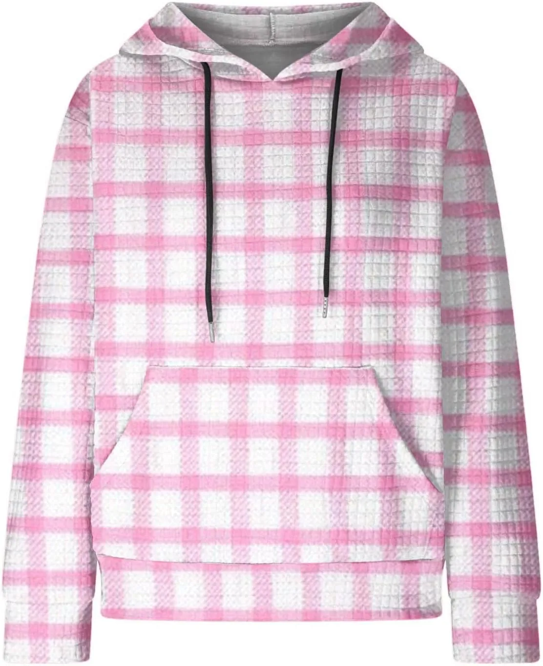 Womens Oversized Crewneck Sweatshirt Hooded Hoodie Long Sleeve Drawstring Waffle Pullover Trendy Shirts With Pocket