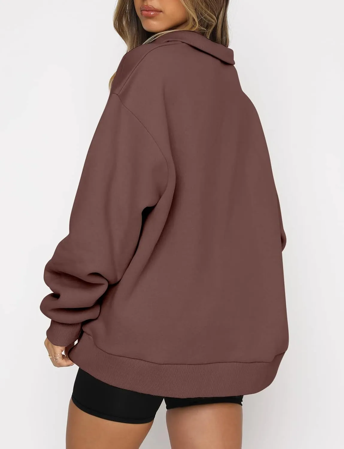 Womens Oversized Half Zip Pullover Quarter Zip Hoodie Lapel Neck Long Sleeve Sweatshirts Teen Girls Trendy Clothes